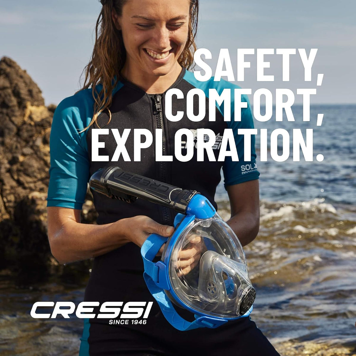 Cressi Komodo Full Face Snorkel Mask, Snorkel Set Adults, Dry Splash System