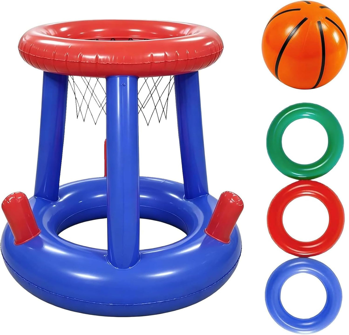 5-Piece Inflatable Pool Basketball Hoop Ring Toss Game Set with Basketball and 3 Rings, Floating Water Sport Toy for Intex above Ground Pools and Backyard Summer Parties