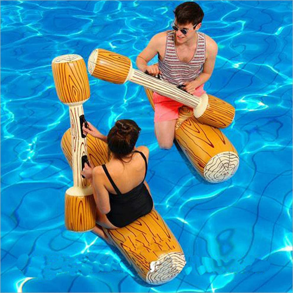 2 Pcs Set Inflatable Floating Row Toys, Adult Pool Party Water Sports Games Log Rafts to Float Toys (Light Color)