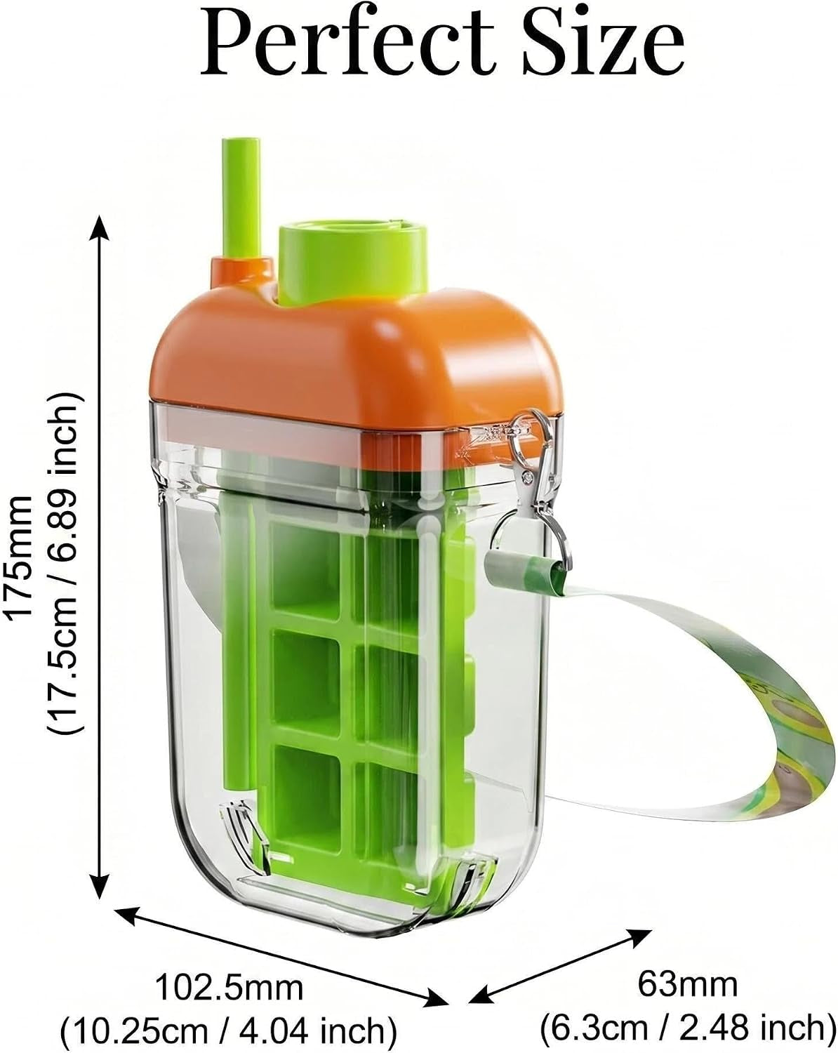 2 in 1 Ice Maker Cup with Straw, All in One Ice Cube Tray Water Bottle, One Press Quick Release ICES Cube Mold, Portable Leakproof Cold Drink Water Jug for Home Outdoor Camping Summer (Green)