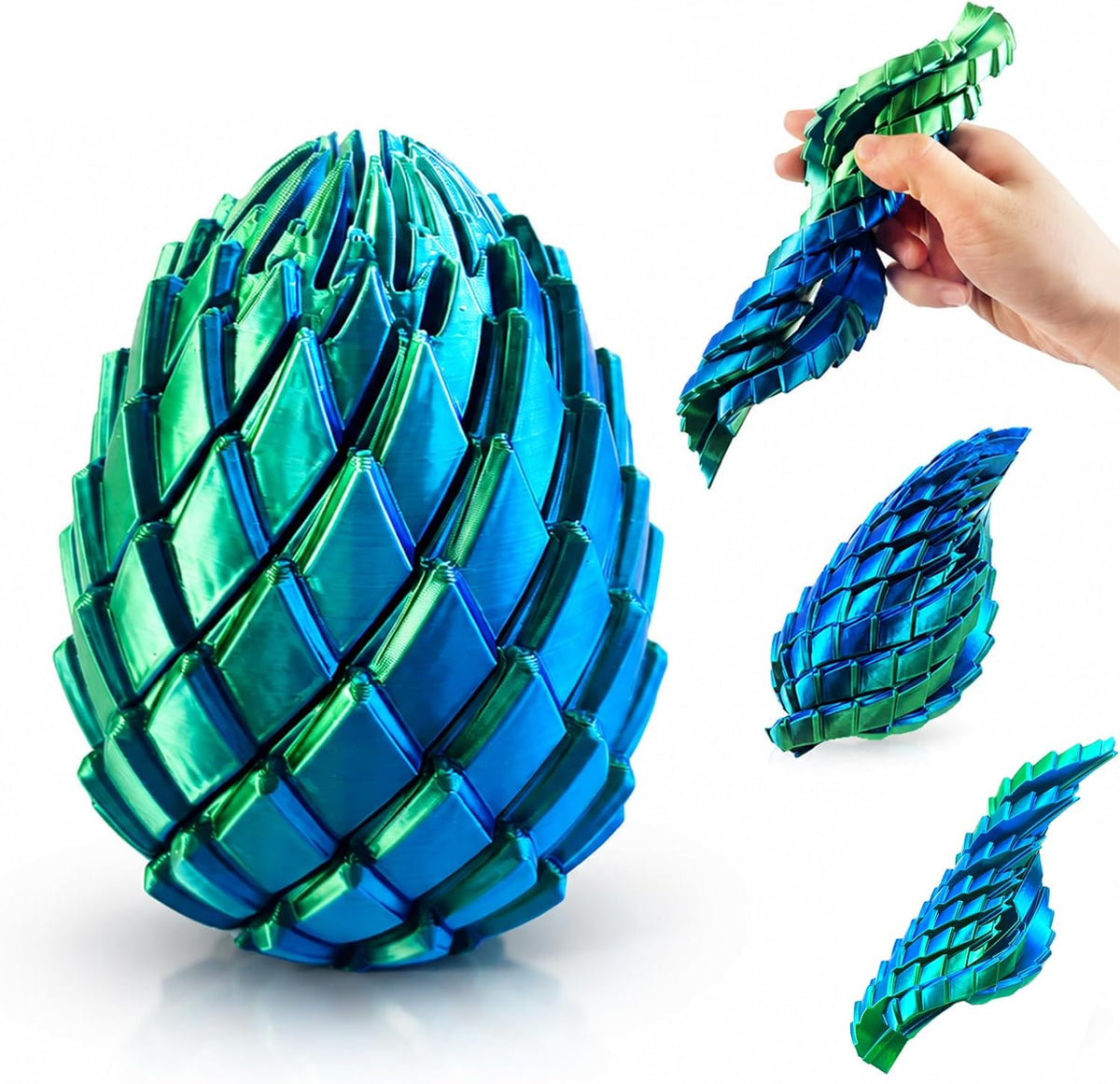 3D Printed Dragon Egg Fidget Toy, Morphslime Liquid-Like Stress Relief Ball, Sensory Twist Fidget Egg with Flowing Effect, Stress Relief Focus Desk Toy, Work & Travel, Cool Gadget Gift (Green)