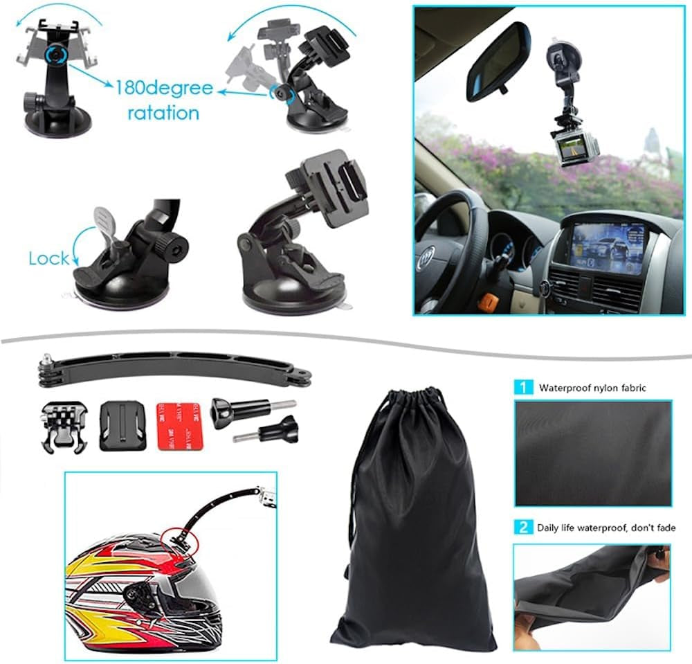 Extended 59 in 1 Action Camera Accessories Kit Compatible with Gopro Hero 13 & 9-12, DJI Osmo Action 2, 3, 4, Pro 5, Insta360 Ace Pro/Ace Pro 2 Akaso & Other Sports Cameras Durable Case