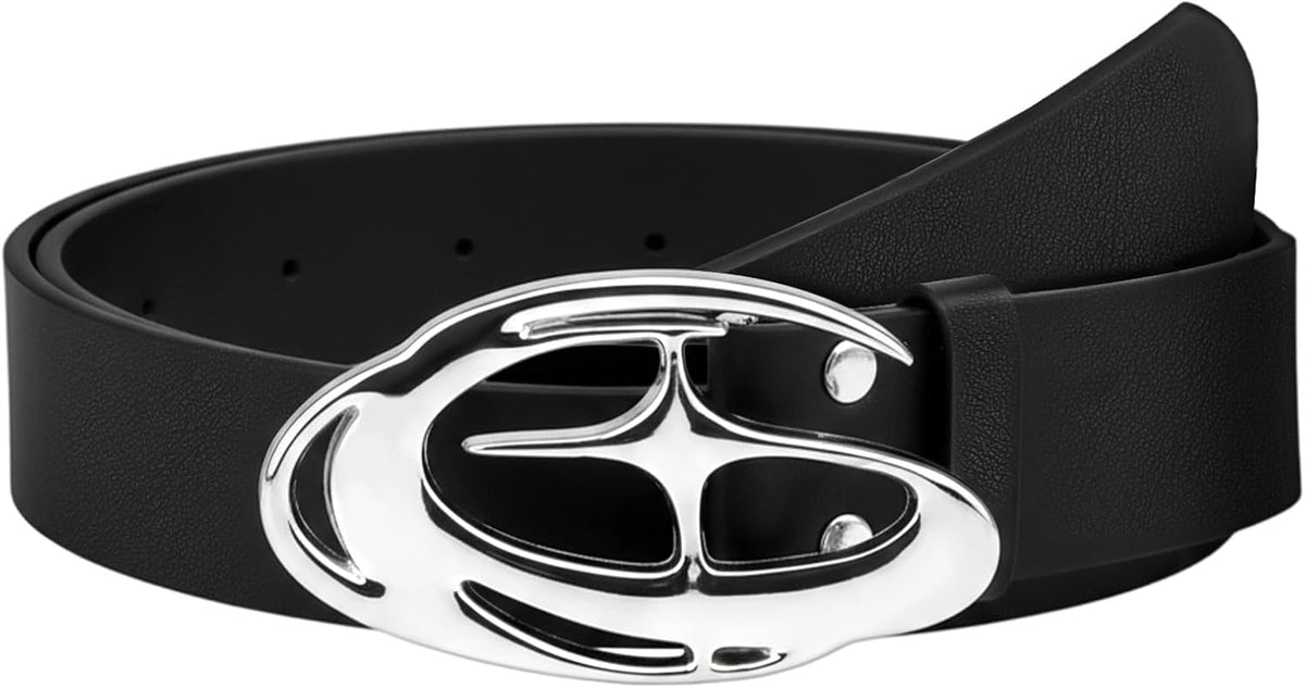 Y2K Belt, Goth Double Grommet Belt Faux Leather Punk Rock Belts for Men and Women, Y2K Fashion Accessories Bling Leather Belts with Cross and Diamond for Jeans