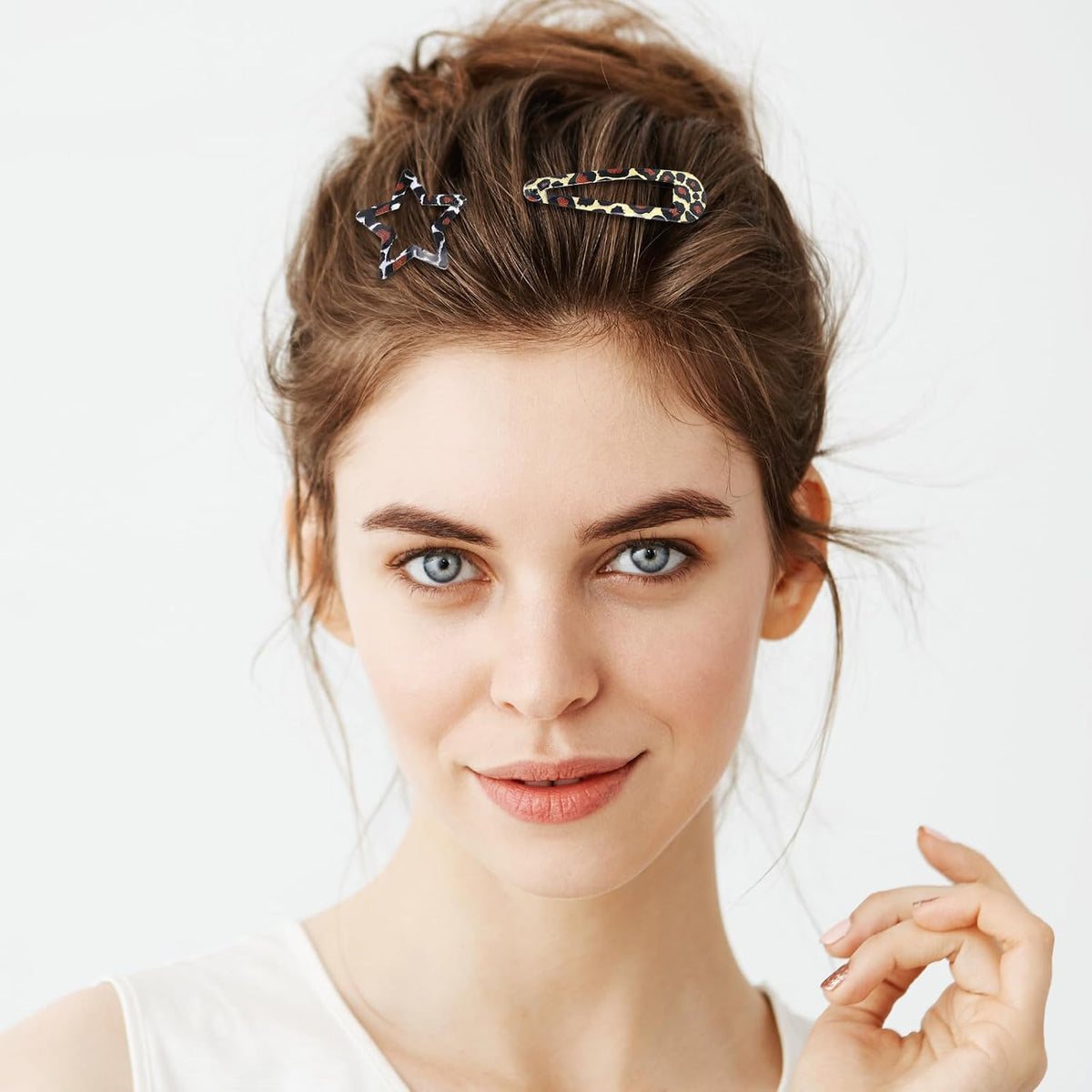16Pcs Metal Snap Hair Clips, Pink Leopard Print Hair Barrettes, Star & Water Drop Hairs Clip Non-Slip 2000S Aesthetic Hairs Accessories for Women Girls Thick Thin Styling Decorations