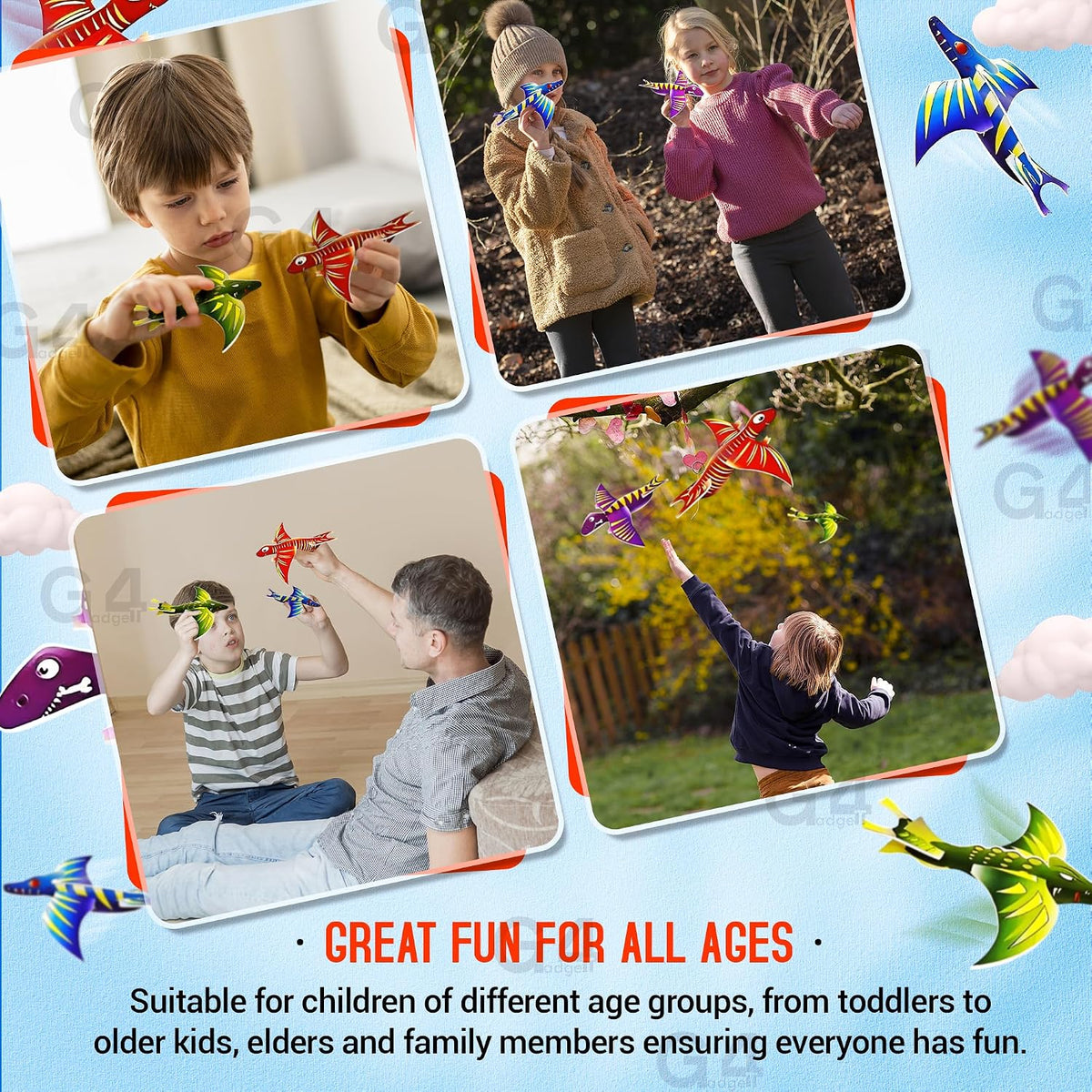 Pack of 12 Dinosaur Flying Glider Planes Kids Gift-Party Loot Bag Stocking Fillers Fun