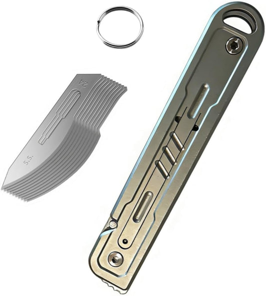 Mini Folding Scalpel, All-Steel Pocket Box Opener, Multitool EDC Pocket Tool with 10 Replaceable, EDC Gadgets for Outdoor Camping, DIY, Gift for Men(Silvery)