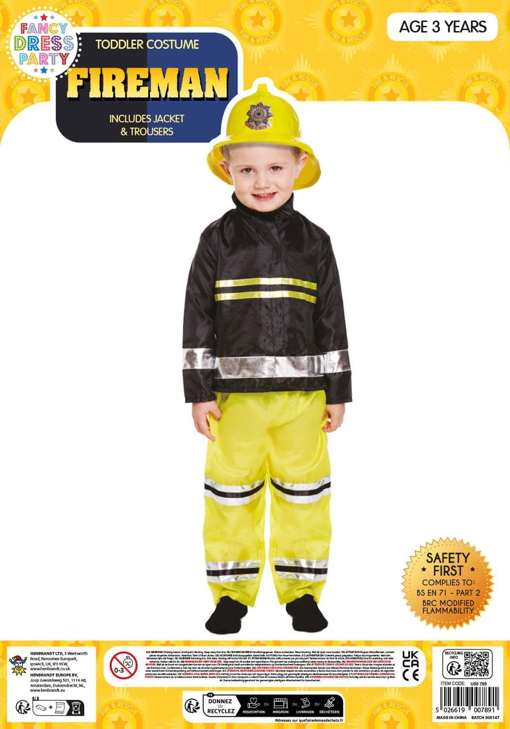 Fireman Fancy Dress Costume Child Toddler Book Week (Toddler Age 2-3)