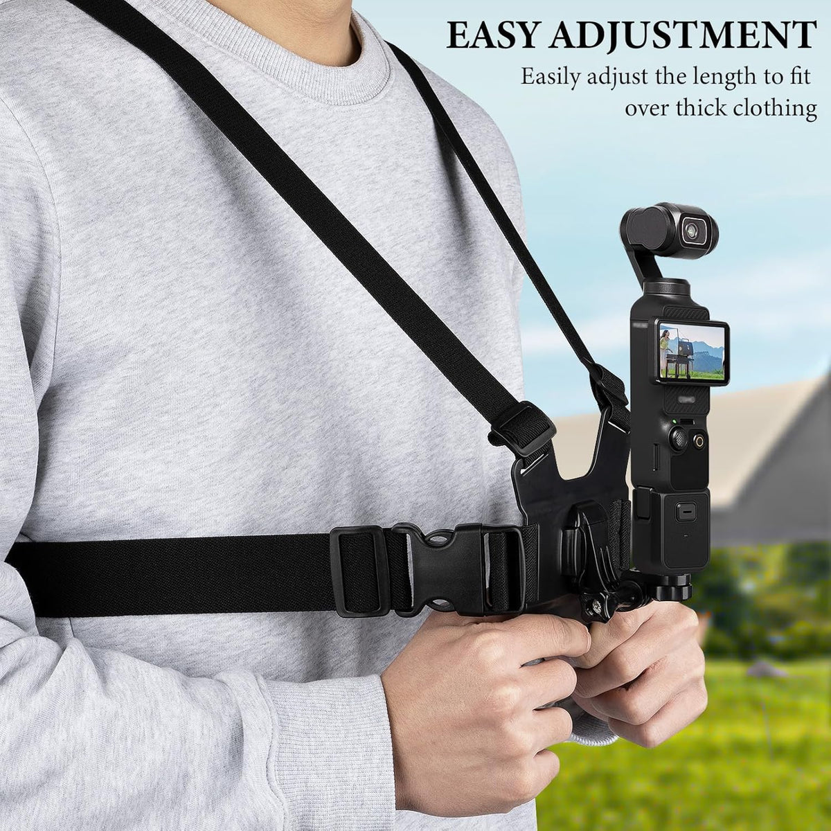 Chest Mount Strap, Adjustable Harness, Compatible with DJI Osmo Pocket 3, Action 6, 5 Pro, Osmo 360, Insta360 Acepro 2, X5, X4 Air, Hero 13, MAX 2 Action Camera Accessories (Black)