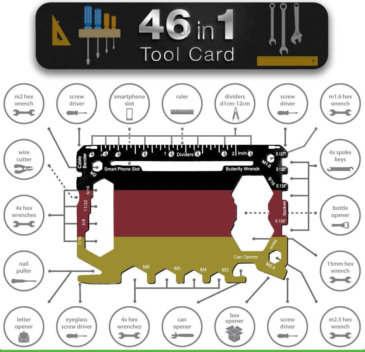 Stainless Steel 46-In-1 Card Size Gadget Wallet Multitool