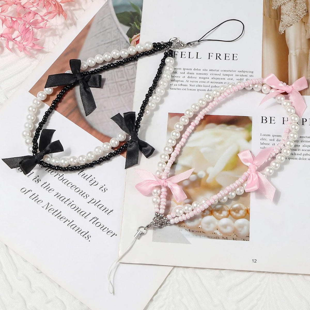 Phone Charm Bracelet - Cute Bowknot Chain Pearl Beaded Aesthetic Universal Cell Phone Lanyard Wrist Strap Keychain Accessories for Bag Camera Pendants Decor