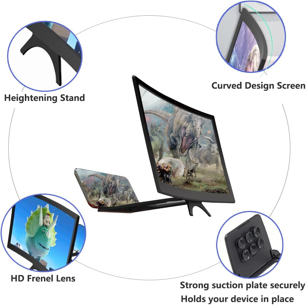 Mobile Phone Screen Magnifier 14 Inch Large on Stand, HD 3D Curved Foldable Mobile Phone Projector Screen TV Magnifier Video Amplifier for Gaming Enlarger, Cool Gadgets for Gifts