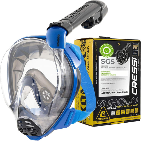 Cressi Komodo Full Face Snorkel Mask, Snorkel Set Adults, Dry Splash System